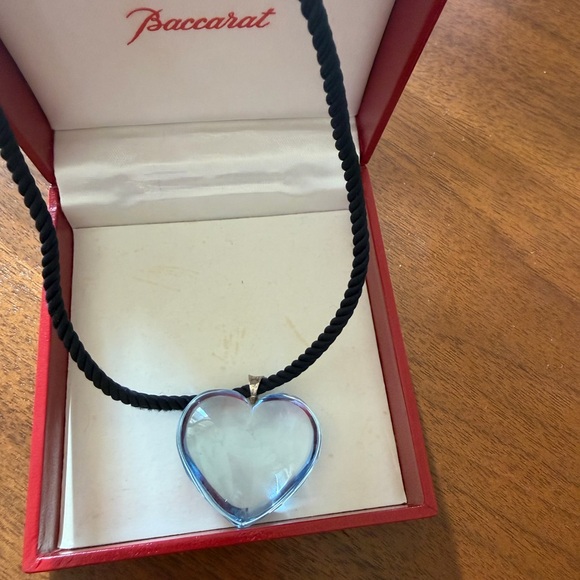 Baccarat Jewelry - Baccarat Light Blue Heart Crystal Pendant on Black Cord